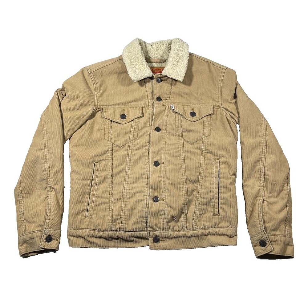 Levi’s White Tab Sherpa Lined Corduroy Trucker Jacket Tan Men’s Small